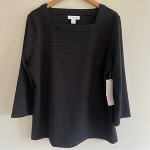 Liz Claiborne Women's Pullover Square Neck Blouse Black/Silver Shimmer Size XL